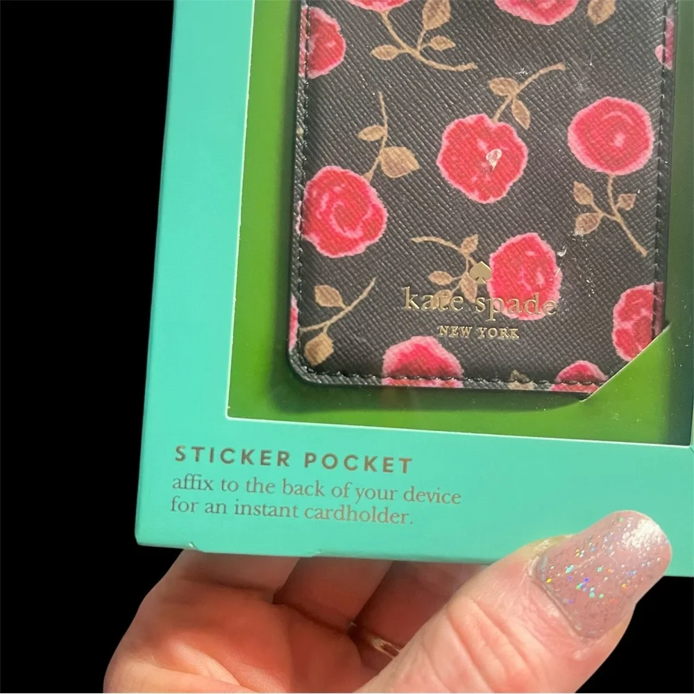 Kate Spade Black Sticker Pocket with Ditsy Rose Print🌹🌹 - Picture 3 of 5